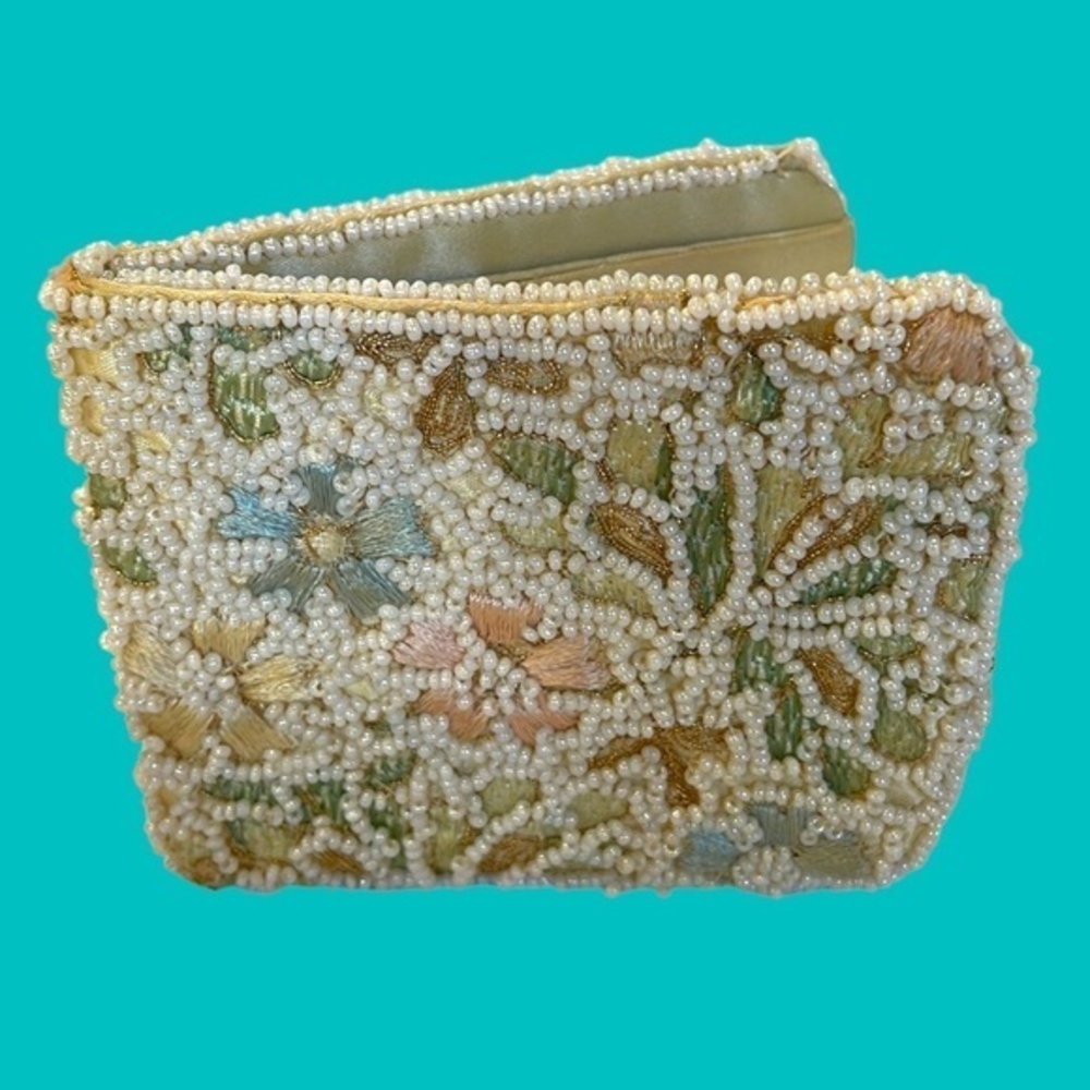PASTEL BEADED VINTAGE WALLET UNIQUE ONE OF A KIND